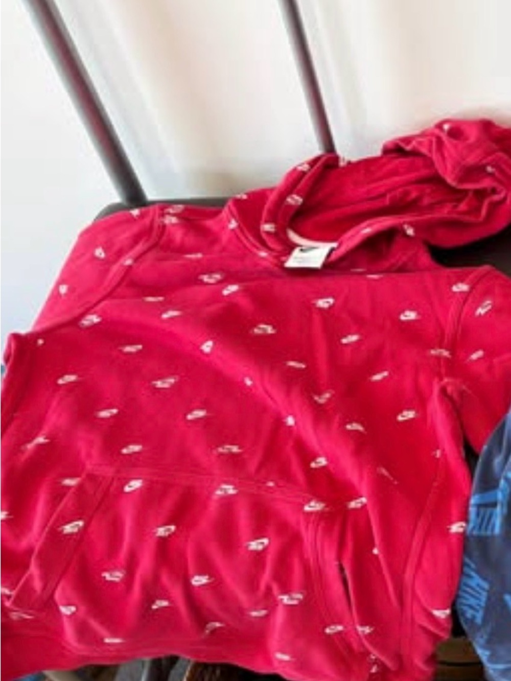 Nike Kids Red Hooded Sweatshirt with Small White Logo Print